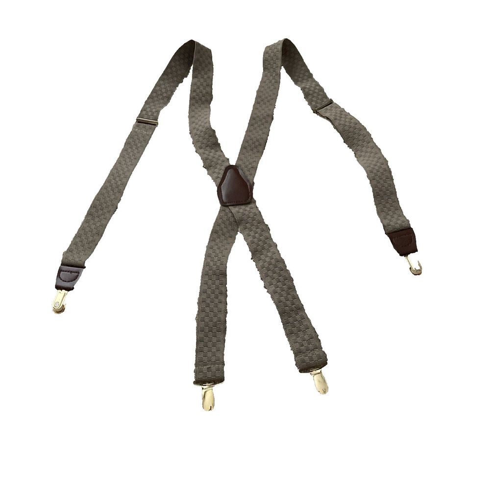 Men's Suspenders - Beige Elastic 1" Gold Mental Belt Loop Snap-On Hardware
